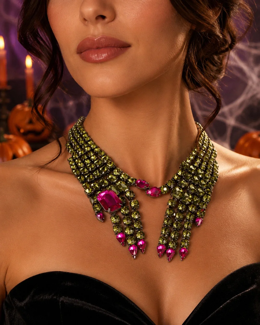 Betsey Johnson Green Crystal Witch Hands Necklace Halloween Cosplay Costume